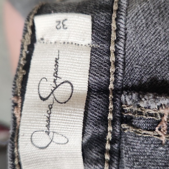 Jessica Simpson jrs 15- 32 grey ankle jeans black velvet rose applique - Picture 12 of 14